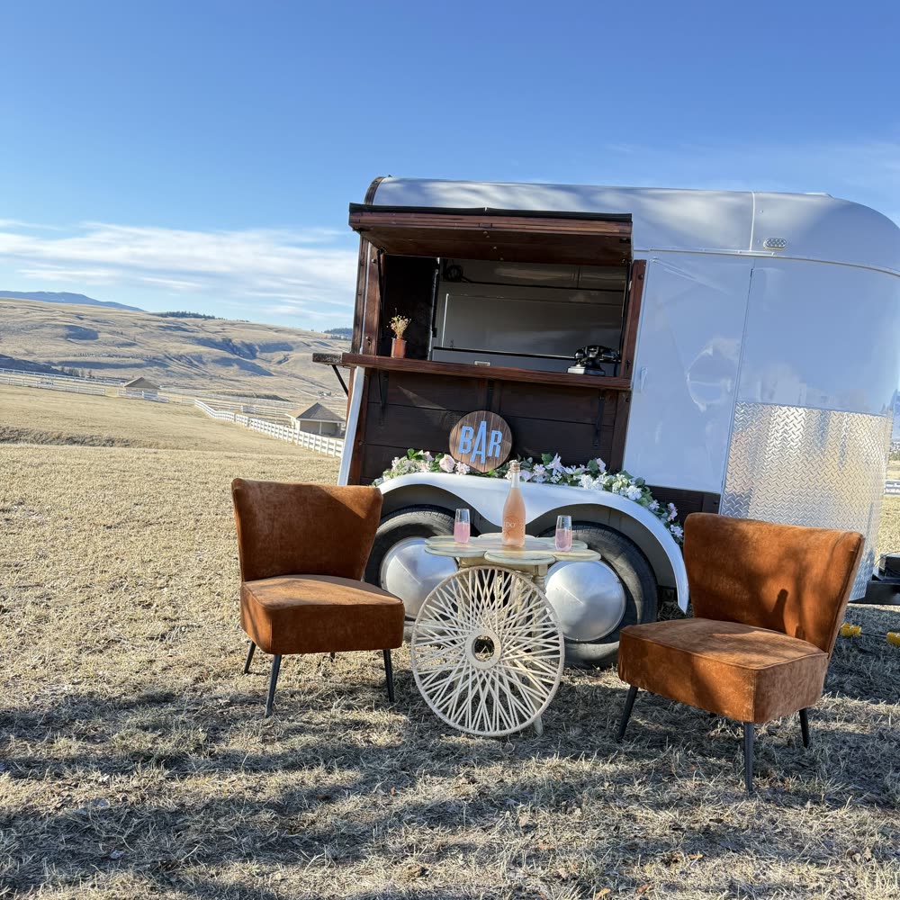 Boho bar setup with lounge seating